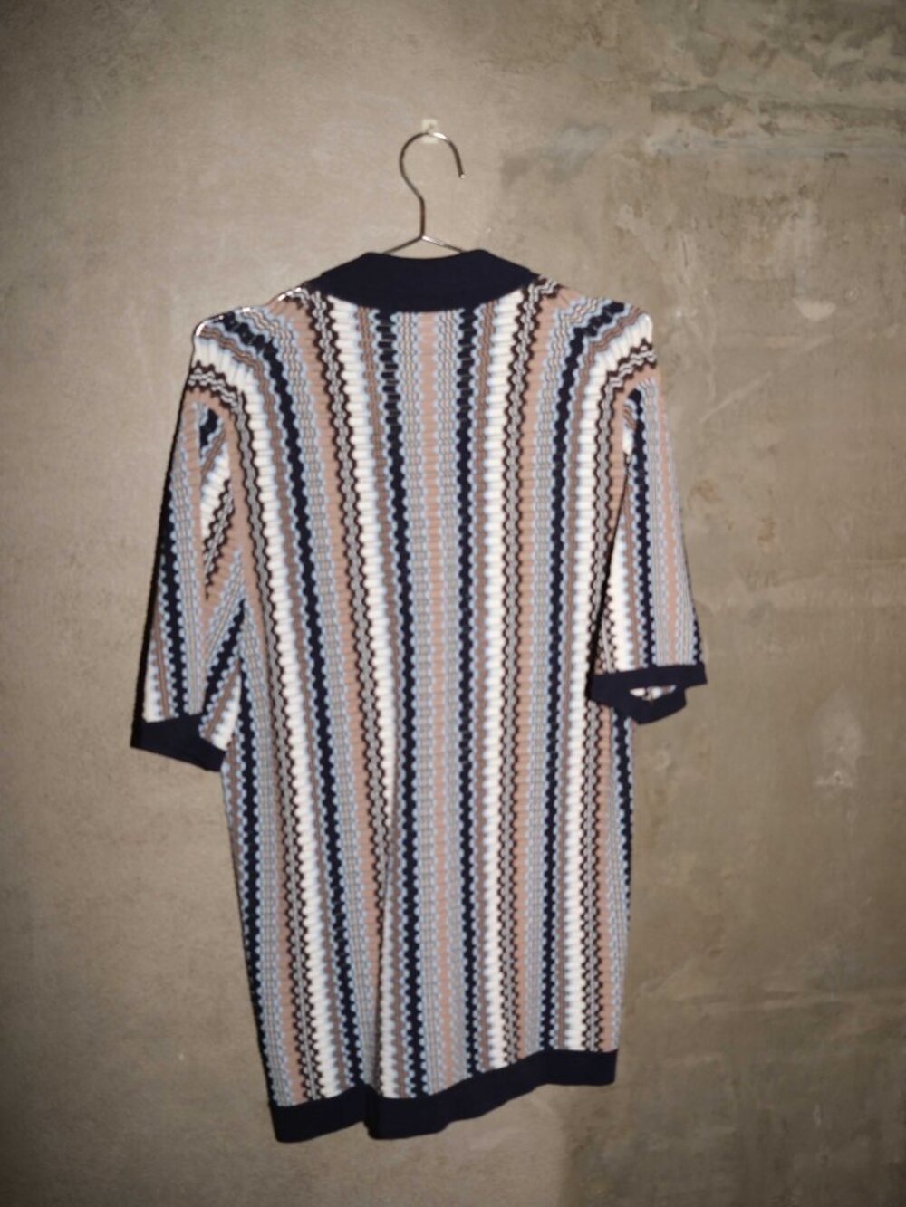 Reiss Gibson Zigzag Stripe Knit Camp Collar Shirt